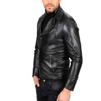 Asymmetrical Zip-Up Moto Leather Jacket // Black (3XL)