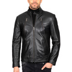 Fitted Motorcycle Leather Jacket // Black (2XL)