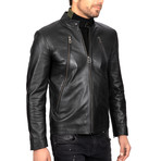 Fitted Motorcycle Leather Jacket // Black (XL)