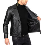 Asymmetrical Zip-Up Moto Leather Jacket // Black (3XL)