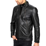 Fitted Motorcycle Leather Jacket // Black (S)