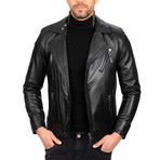 Asymmetrical Zip-Up Moto Leather Jacket // Black (XL)