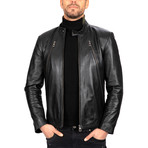 Fitted Motorcycle Leather Jacket // Black (M)