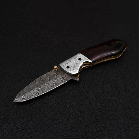 Damascus Liner Lock Folding Knife // 2702
