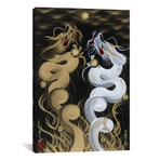 Flying Twin Dragons White & Gold // One-Stroke Dragon (18"W x 26"H x 0.75"D)