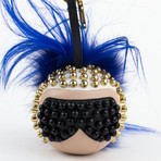 Karlito Leather Studded Fur Handbag Key Charm // Pink + Blue