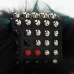 Fur Studded Handbag Key Charm // Black + Green