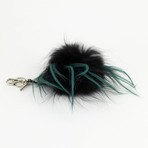 Fur Studded Handbag Key Charm // Black + Green