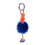 Chick + Mink Fur With Pink Eyes Bag Charm // Blue + Orange