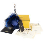 Fendi // Fox Fur + Leather Monster Cube Bag Charm // Blue