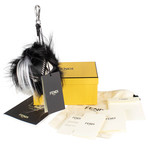 Fendi // Fox Fur + Leather Monster Cube Bag Charm // Black + White