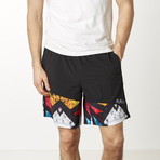 Men's Asymmetric Training Shorts // Printed Multicolor (M)