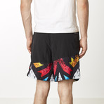 Men's Asymmetric Training Shorts // Printed Multicolor (S)