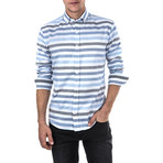 Hadrian Shirt Horizontal Stripe // White + Blue (L)