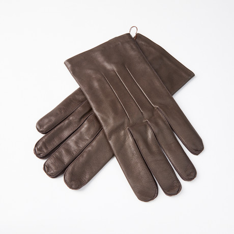 Lambskin Gloves + Silk Lining // Dark Brown // Size 11