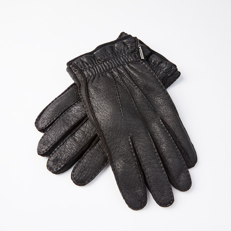 Peccary Gloves + Silk Lining + Cashmere V1 // Black (Size: 9)