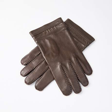 Lamb Leather Gloves + Silk Lining // Dark Brown // Size 8.5