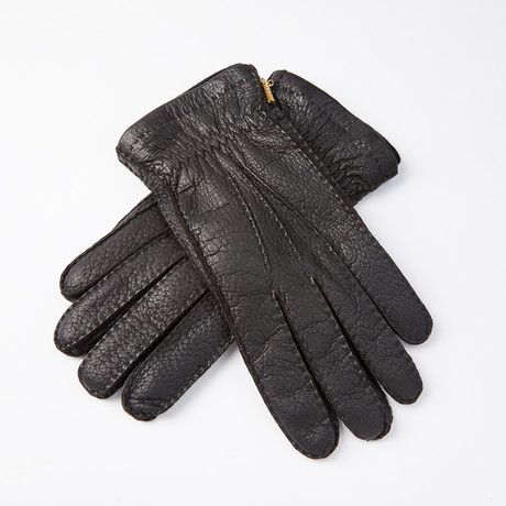Peccary Gloves + Silk Lining + Cashmere V2 // Black // Size 9.5
