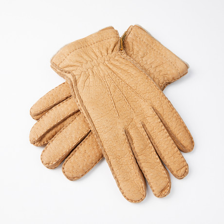 Peccary Gloves + Silk Lining + Cashmere // Sand // Size 10