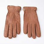 Peccary Gloves + Silk Lining + Beige Cashmere // Light Brown // Size 10