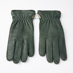 Peccary Gloves + Silk Lining + Cashmere // Dark Green // Size 9.5