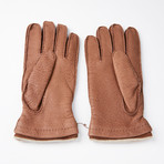 Peccary Gloves + Silk Lining + Beige Cashmere // Light Brown // Size 10