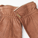 Peccary Gloves + Silk Lining + Beige Cashmere // Light Brown // Size 10