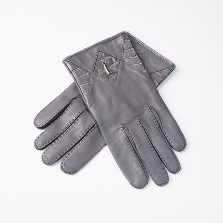 Lamb + Crocodile Skin Gloves + Silk Lining // Light Blue Gray (Size: 8)