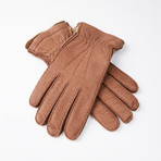 Peccary Gloves + Silk Lining + Beige Cashmere // Light Brown // Size 10