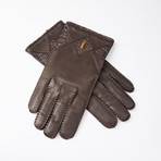 Lamb + Crocodile Skin Gloves + Cashmere Lining // Dark Brown // Size 10