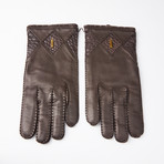 Lamb + Crocodile Skin Gloves + Cashmere Lining // Dark Brown // Size 10