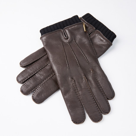 Deer Leather Gloves + Cashmere Lining // Dark Brown // Size 9.5