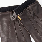 Deer Leather Gloves + Cashmere Lining // Dark Brown // Size 9.5