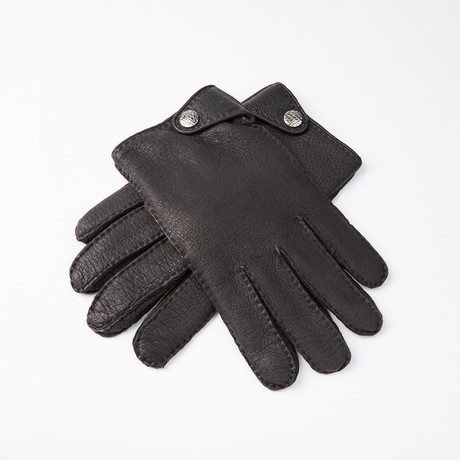 Peccary Gloves + Cashmere Lining // Black + Silver // Size 9