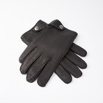 Peccary Gloves + Cashmere Lining // Black + Silver // Size 9