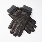 Leather Gloves + Chevron Pattern // Black // Size 10