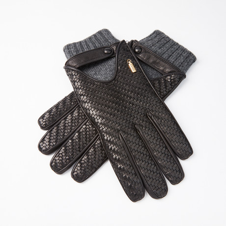 Leather Gloves + Chevron Pattern // Black // Size 10
