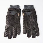 Leather Gloves + Chevron Pattern // Black // Size 10