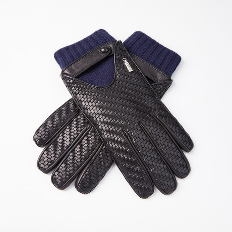 Leather Gloves + Chevron Pattern // Dark Blue (Size: 8.5)