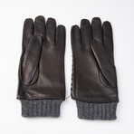 Leather Gloves + Chevron Pattern // Black // Size 10