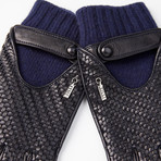 Leather Gloves + Chevron Pattern // Dark Blue (Size: 8.5)