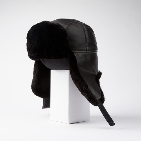 Leather Chapka Hat + Silk Lining // Black