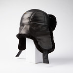 Leather Chapka Hat + Silk Lining // Black