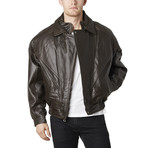 Classic Double-Collared Leather Bomber Jacket // Brown (M)