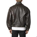 Classic Double-Collared Leather Bomber Jacket // Brown (L)
