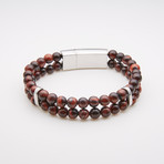 Jean Claude Jewelry // Double Wrap Bead Bracelet // Brown + Silver