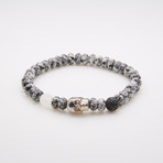 Dell Arte // Faceted Marble + Brass Skull Charm Bracelet // Silver