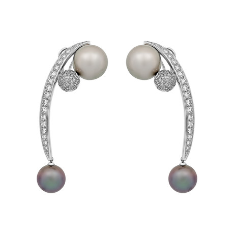 Io Si 18k White Gold Diamond + Pearl Earrings II