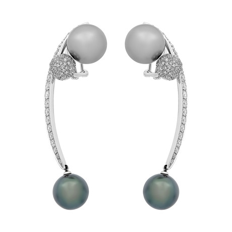 Io Si 18k White Gold Diamond + Pearl Earrings I