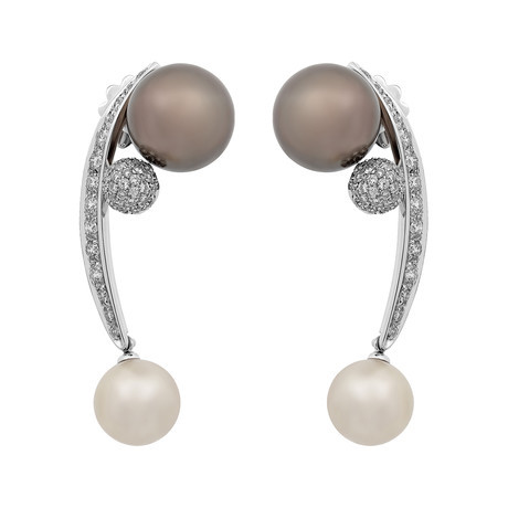 Io Si 18k White Gold Diamond + Pearl Earrings IV